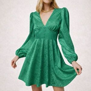 Flying Tomato Emerald Green Jacquard Party Mini Dress S